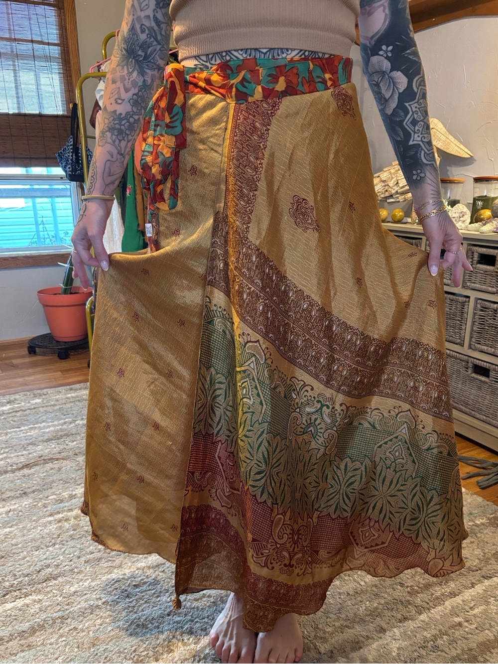 Reversible silk slip wrap skirt